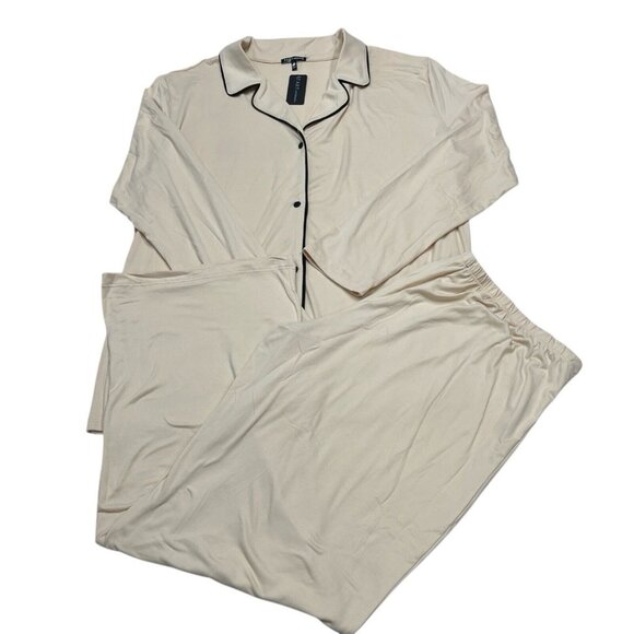 Tart Intimates Set Women 1X Nude Black Contrast Trim Button Down Loungewear Soft - Picture 1 of 11